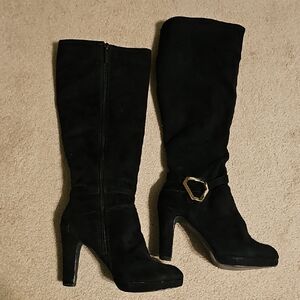 Impo Black Heeled Boots with Gold Accent